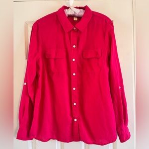 Lucy & Laurel Linen-Cotton Blend Button Down Shirt Women's XL